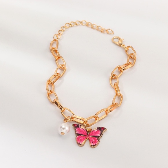 **ALICE* Gold x Pink Butterfly Chain Bracelet - Picture 2 of 3